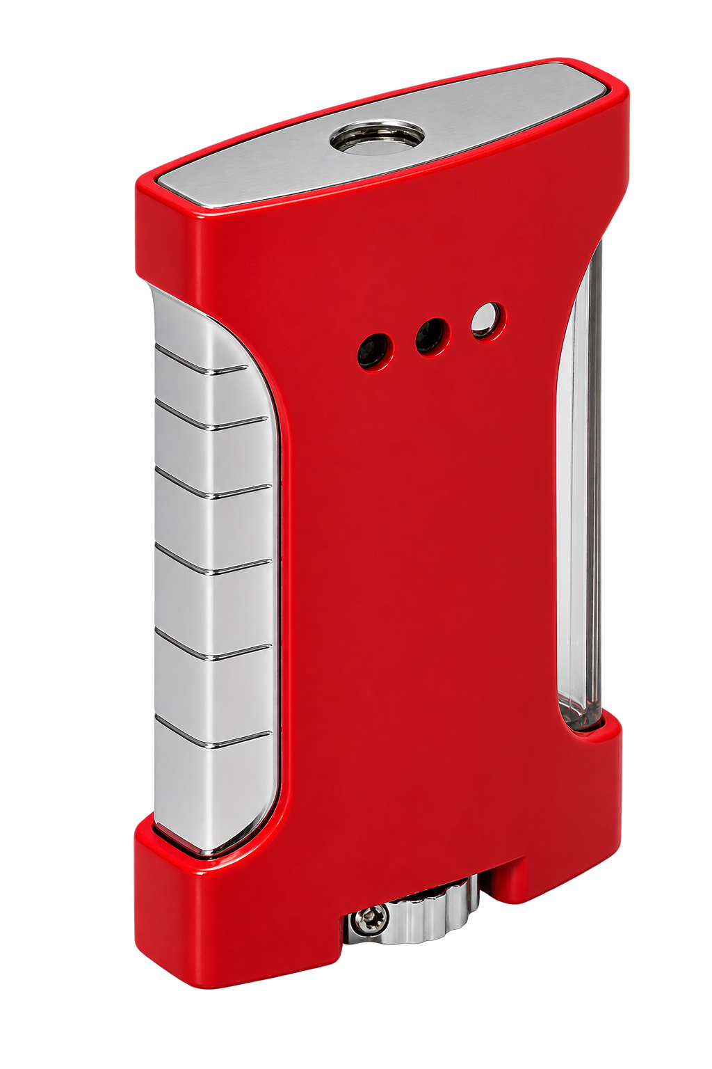 LUMO triple-flame cigar lighter in red with knurled steel grip column